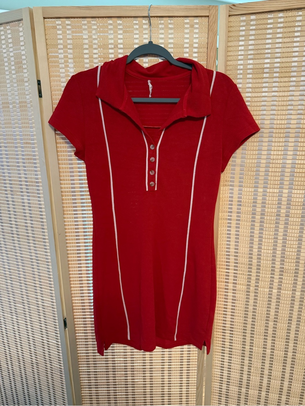 Red Polo-Style Short Sleeve Women's Dress